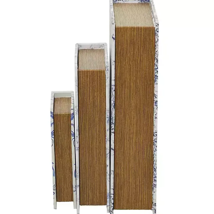 Blue & White Toile Canvas Book Boxes, Set of 3 Baskets & Boxes