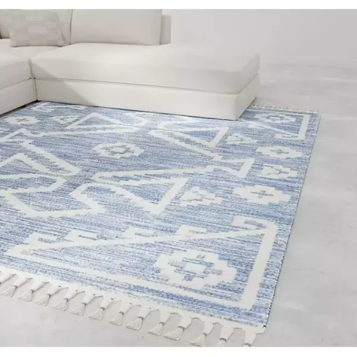 Kirklands Home Area Rugs|& White Tribal Medallion Shag Area Rug, 8x10 Blue
