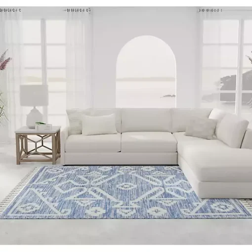 Kirklands Home Area Rugs|& White Tribal Medallion Shag Area Rug, 8x10 Blue