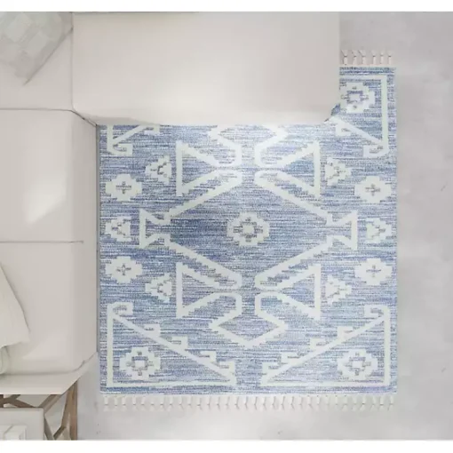 Kirklands Home Area Rugs|& White Tribal Medallion Shag Area Rug, 8x10 Blue