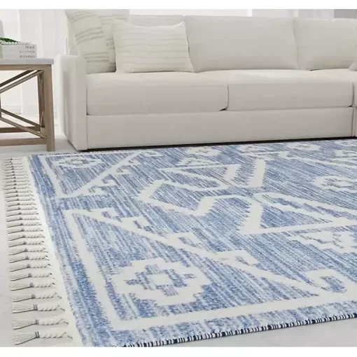 Kirklands Home Area Rugs|& White Tribal Medallion Shag Area Rug, 8x10 Blue
