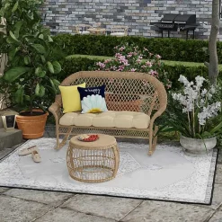 Kirklands Home Outdoor Cushions & Pillows|Blue & Yellow Bee Happy Outdoor Pillow