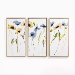 Kirklands Home Canvas Art|Blue & Yellow Stems Framed Canvas Prints, Set of 3