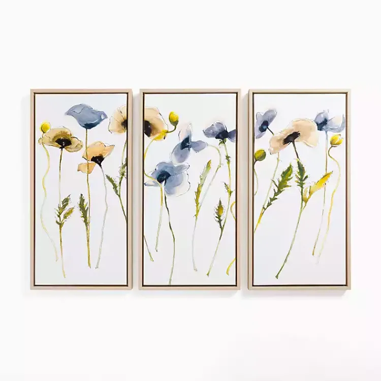Kirklands Home Canvas Art|Blue & Yellow Stems Framed Canvas Prints, Set of 3
