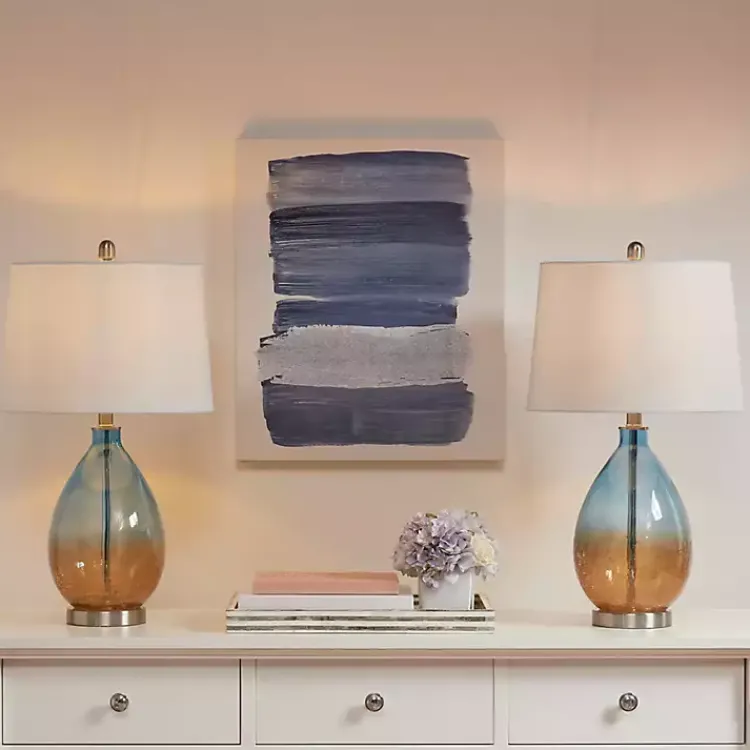 Kirklands Home Table Lamps|Blue and Amber Glass Table Lamps, Set of 2 White