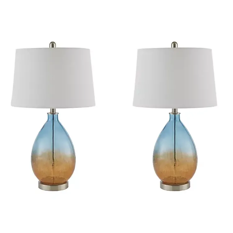 Kirklands Home Table Lamps|Blue and Amber Glass Table Lamps, Set of 2 White
