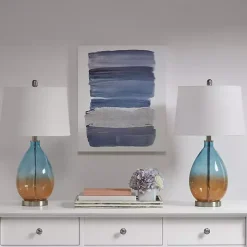 Kirklands Home Table Lamps|Blue and Amber Glass Table Lamps, Set of 2 White