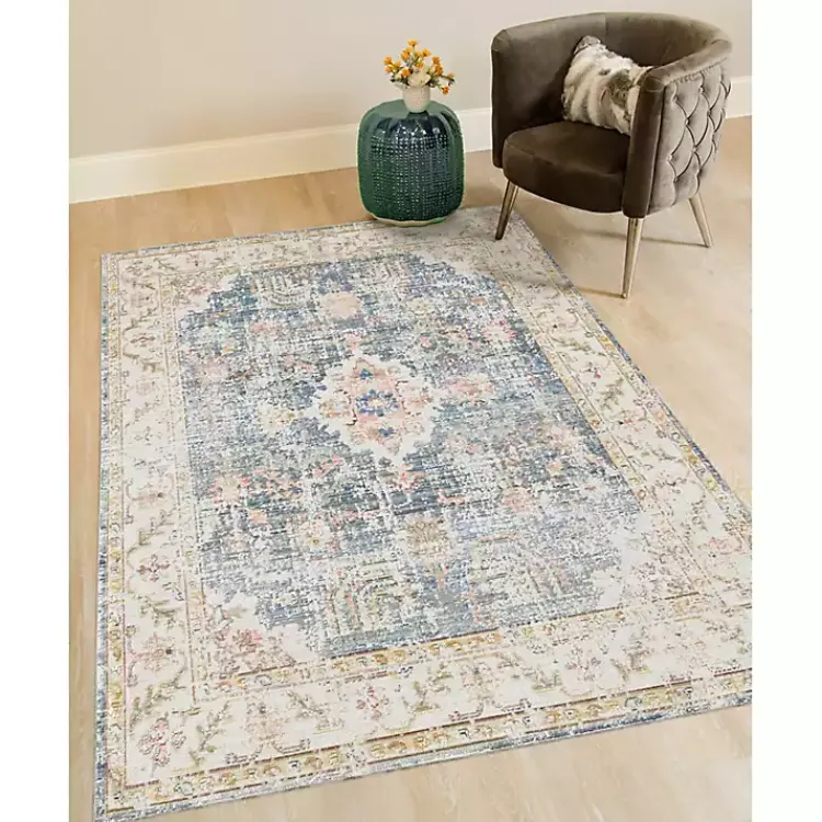 Kirklands Home Area Rugs|Blue and Beige Vintage Border Area Rug, 2x3