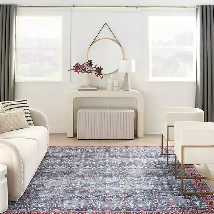 Kirklands Home Area Rugs|and Brick Floral Washable Area Rug, 5x7 Blue