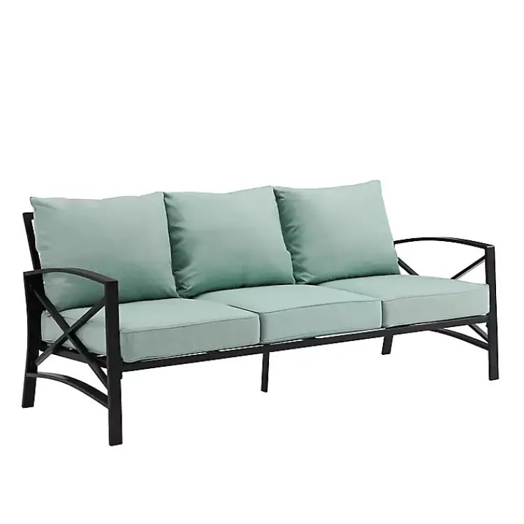 Kirklands Home Outdoor Seating|and Bronze Kaplan X-Arm Outdoor Sofa Blue