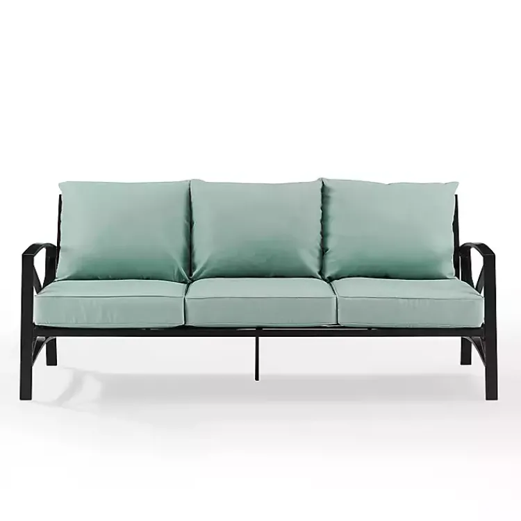 Kirklands Home Outdoor Seating|and Bronze Kaplan X-Arm Outdoor Sofa Blue