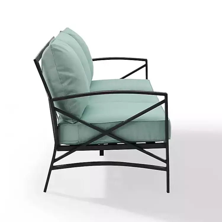 Kirklands Home Outdoor Seating|and Bronze Kaplan X-Arm Outdoor Sofa Blue