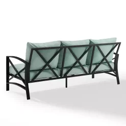 Kirklands Home Outdoor Seating|and Bronze Kaplan X-Arm Outdoor Sofa Blue