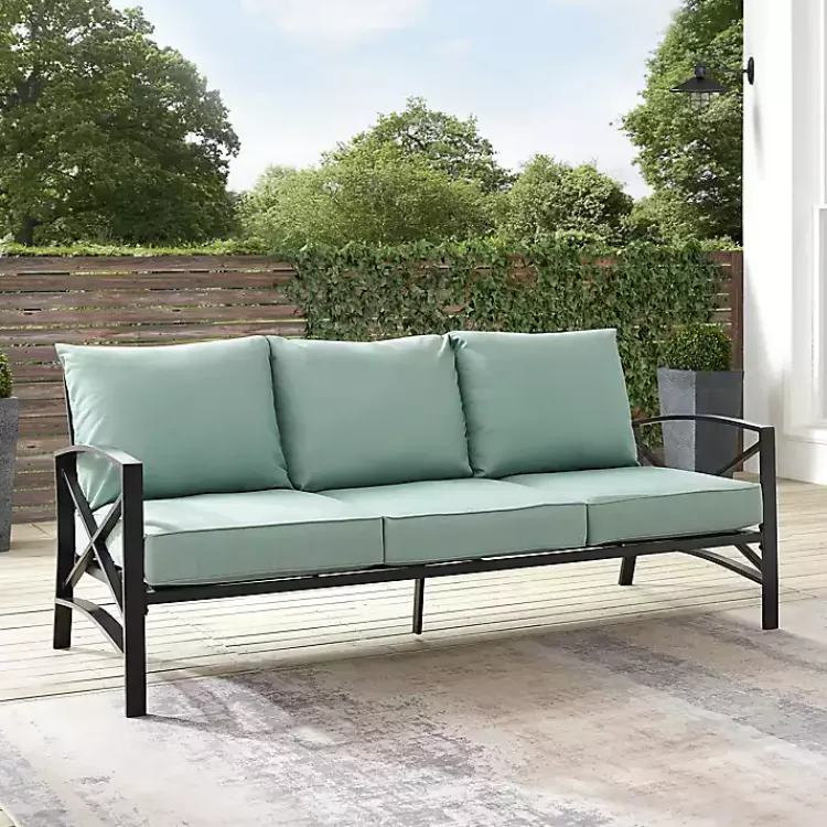 Kirklands Home Outdoor Seating|and Bronze Kaplan X-Arm Outdoor Sofa Blue