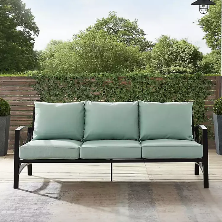 Kirklands Home Outdoor Seating|and Bronze Kaplan X-Arm Outdoor Sofa Blue