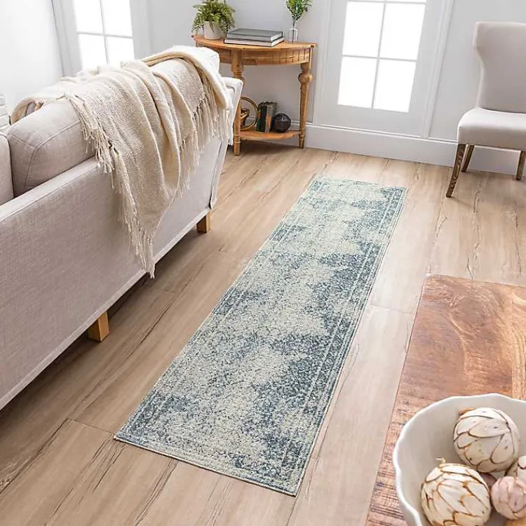 Kirklands Home Area Rugs|Blue and Cream Blackwell Runner, 2x8