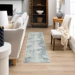 Kirklands Home Area Rugs|Blue and Cream Blackwell Runner, 2x8