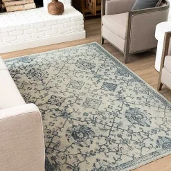Kirklands Home Area Rugs|Blue and Cream Granary Area Rug, 6x9