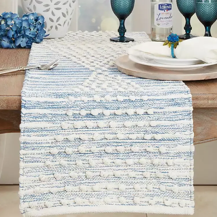 Kirklands Home Table Linens|and Cream Textured Diamonds Table Runner Blue