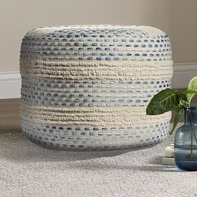 Clearance Blue and Cream Textured Stripe Pouf Poufs & Floor Cushions