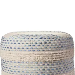 Clearance Blue and Cream Textured Stripe Pouf Poufs & Floor Cushions