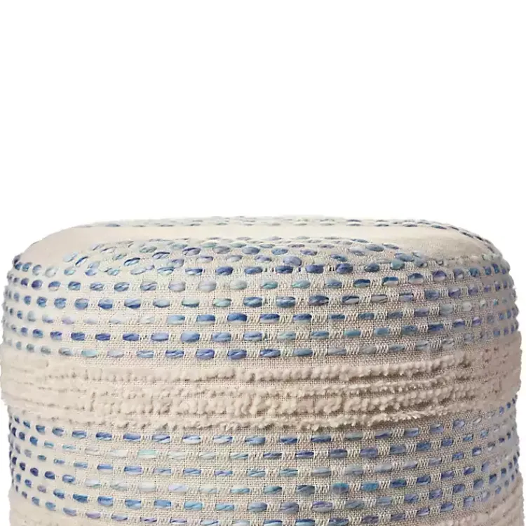 Clearance Blue and Cream Textured Stripe Pouf Poufs & Floor Cushions