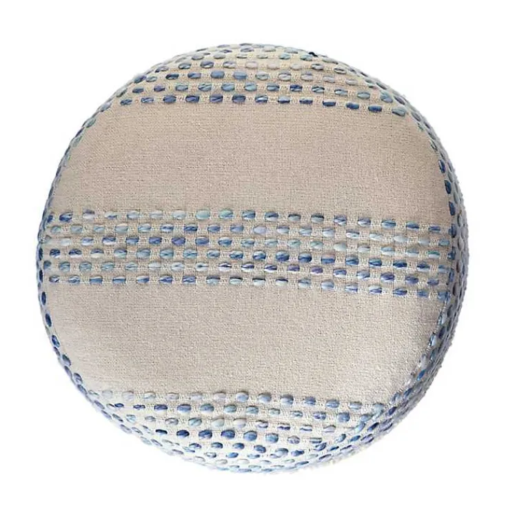 Clearance Blue and Cream Textured Stripe Pouf Poufs & Floor Cushions