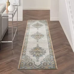 Kirklands Home Area Rugs|Blue and Gray Bordered Trina Runner