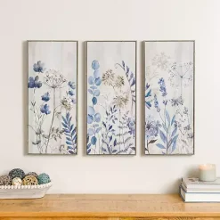 Kirklands Home Canvas Art|Blue and Gray Floral Canvas Art Prints, Set of 3
