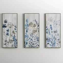 Kirklands Home Canvas Art|Blue and Gray Floral Canvas Art Prints, Set of 3