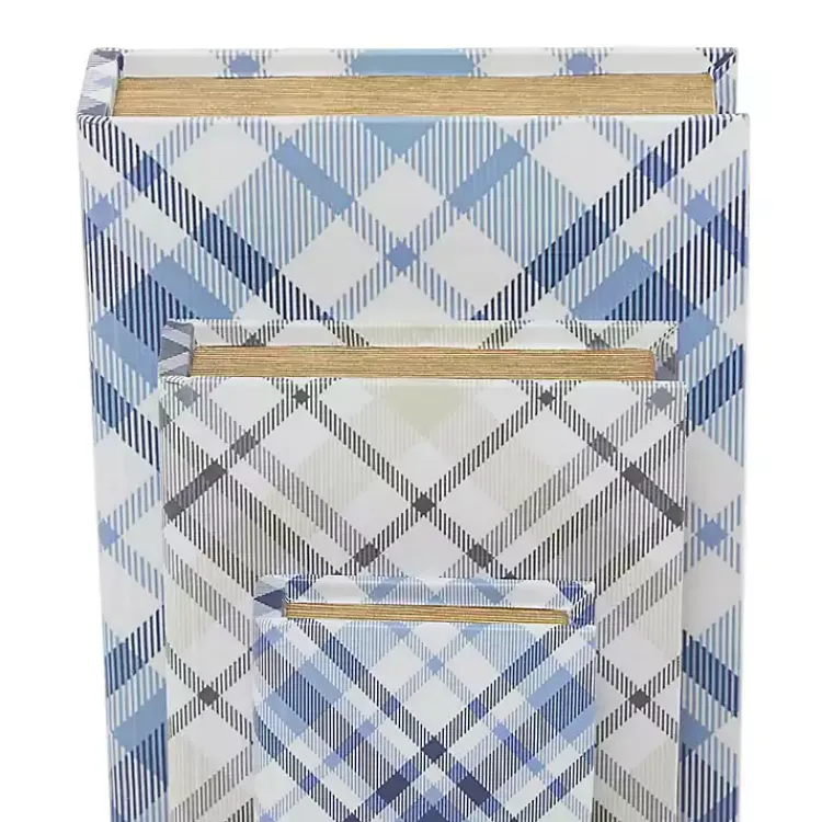 Discount Blue and Gray Plaid Book Boxes, Set of 3 Baskets & Boxes