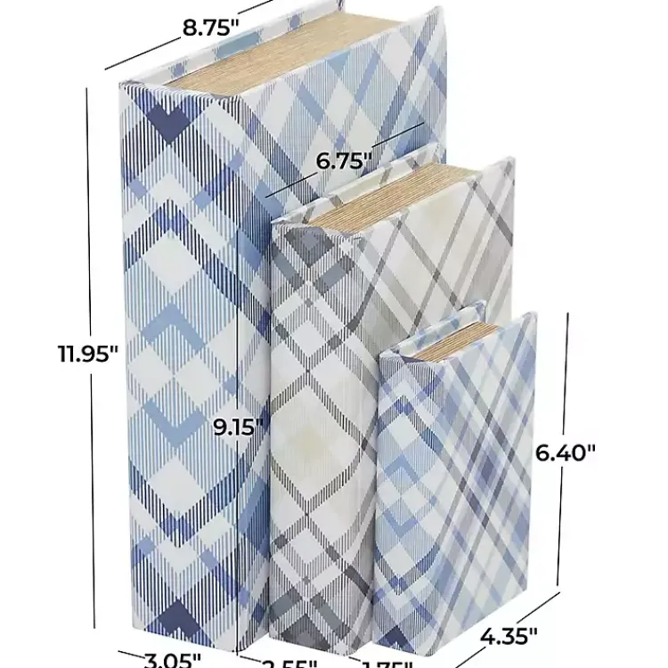 Discount Blue and Gray Plaid Book Boxes, Set of 3 Baskets & Boxes