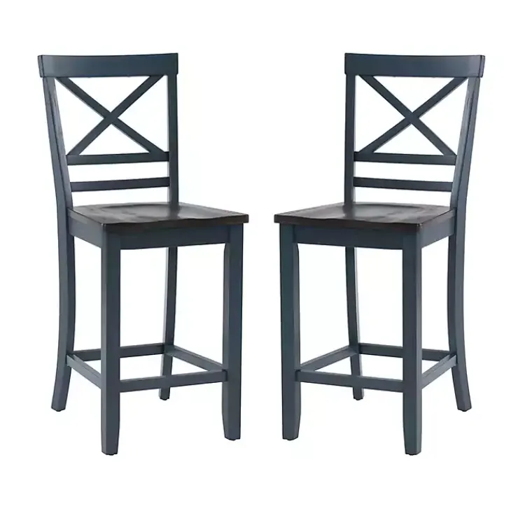 Kirklands Home Bar Stools & Counter Height Stools|Blue and Gray Wood Aliza Counter Stools, Set of 2