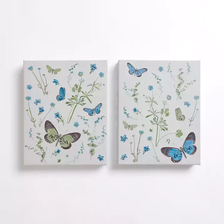 Kirklands Home Canvas Art|Blue and Green Butterflies Canvas Prints, Set of 2