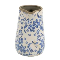 Outlet Blue and Ivory Floral Ceramic Pitcher Vase Vases