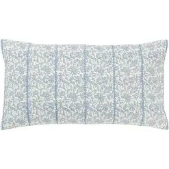 Clearance Blue and Ivory Floral Print Lumbar Pillow Pillows