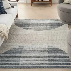 Kirklands Home Area Rugs|Blue and Ivory Half Moon Washable Area Rug, 5x7