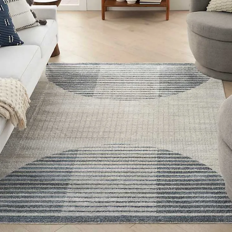 Kirklands Home Area Rugs|Blue and Ivory Half Moon Washable Area Rug, 5x7