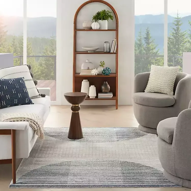 Kirklands Home Area Rugs|Blue and Ivory Half Moon Washable Area Rug, 5x7