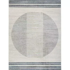 Kirklands Home Area Rugs|Blue and Ivory Linear Orb Washable Area Rug, 5x7