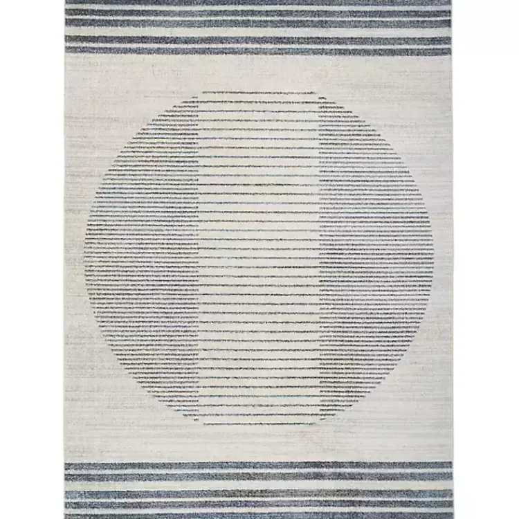 Kirklands Home Area Rugs|Blue and Ivory Linear Orb Washable Area Rug, 5x7
