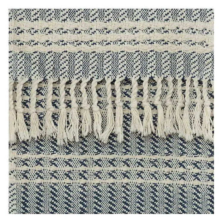 Blue and Ivory Striped Cotton Throw Blankets & Throws