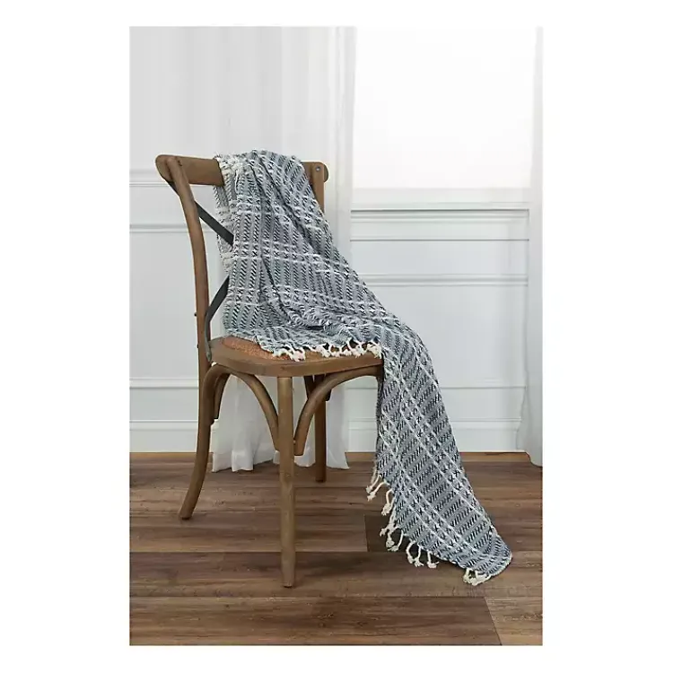Blue and Ivory Striped Cotton Throw Blankets & Throws