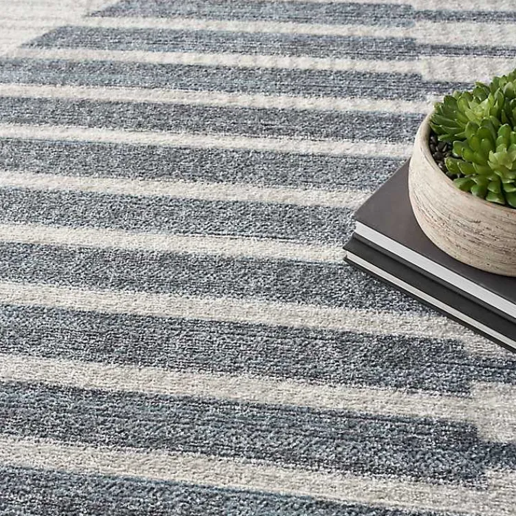 Kirklands Home Area Rugs|Blue and Ivory Striped Half Moon Area Rug, 8x10