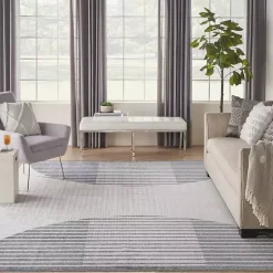 Kirklands Home Area Rugs|Blue and Ivory Striped Half Moon Area Rug, 8x10