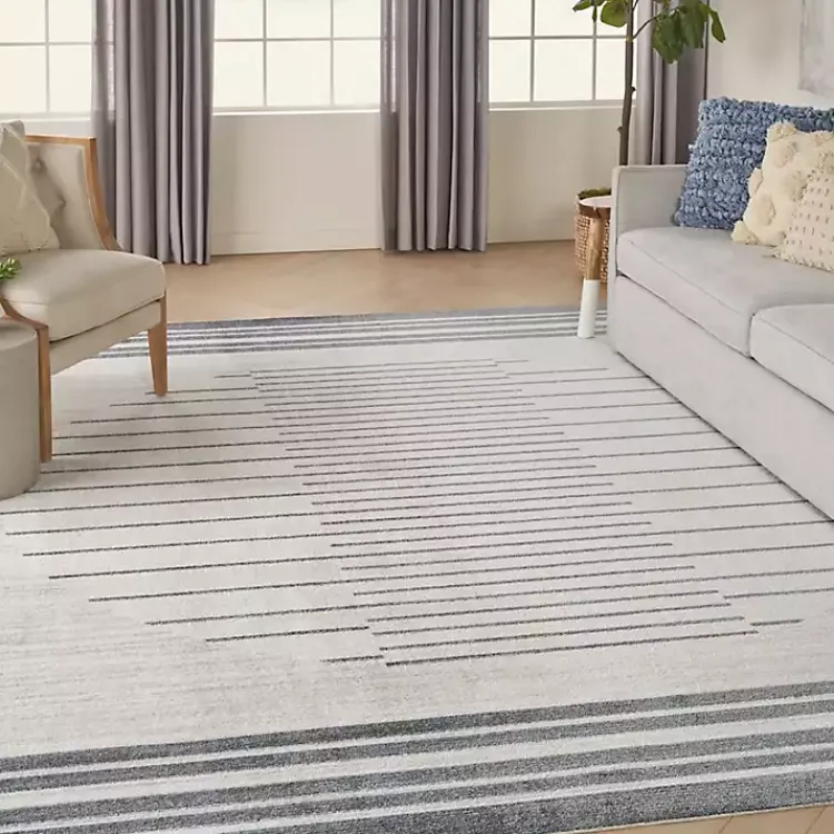 Kirklands Home Area Rugs|Blue and Ivory Striped Moon Area Rug, 9x12