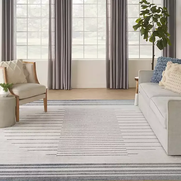 Kirklands Home Area Rugs|Blue and Ivory Striped Moon Area Rug, 9x12