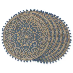 Kirklands Home Table Linens|Blue and Natural Print Round Placemats, Set of 6