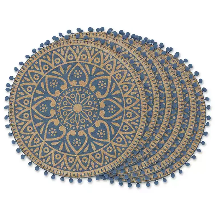 Kirklands Home Table Linens|Blue and Natural Print Round Placemats, Set of 6
