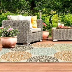 Kirklands Home Outdoor Rugs|Blue and Orange Circles Outdoor Area Rug, 5x7